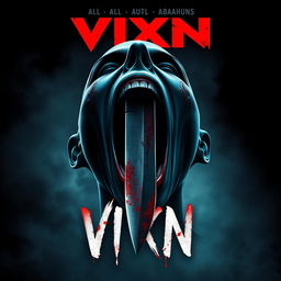 Design a movie poster for the slasher film "VIXN" featuring a central image of a screaming head