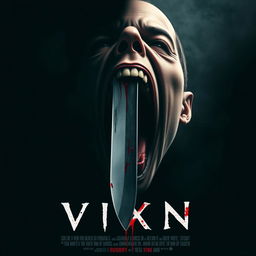 Design a movie poster for the slasher film "VIXN" featuring a central image of a screaming head