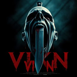 Design a movie poster for the slasher film "VIXN" featuring a central image of a screaming head