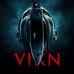 Create a movie poster for the slasher film "VIXN" featuring a central image of a screaming head