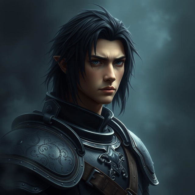Mystical warrior portrait set in a dark, foggy ambiance