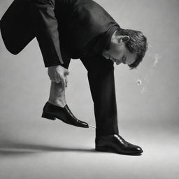 A dramatic image of a man stubbing out a cigarette under his heel