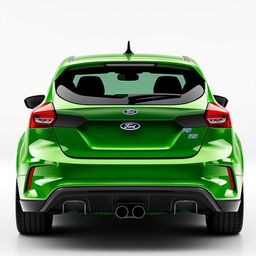 A captivating rear view of an AWD 2-door hatchback coupe, blending the 2024 Ford Fiesta ST design with the robust rear bumper of the 2018 Focus RS