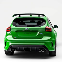 A captivating rear view of an AWD 2-door hatchback coupe, blending the 2024 Ford Fiesta ST design with the robust rear bumper of the 2018 Focus RS