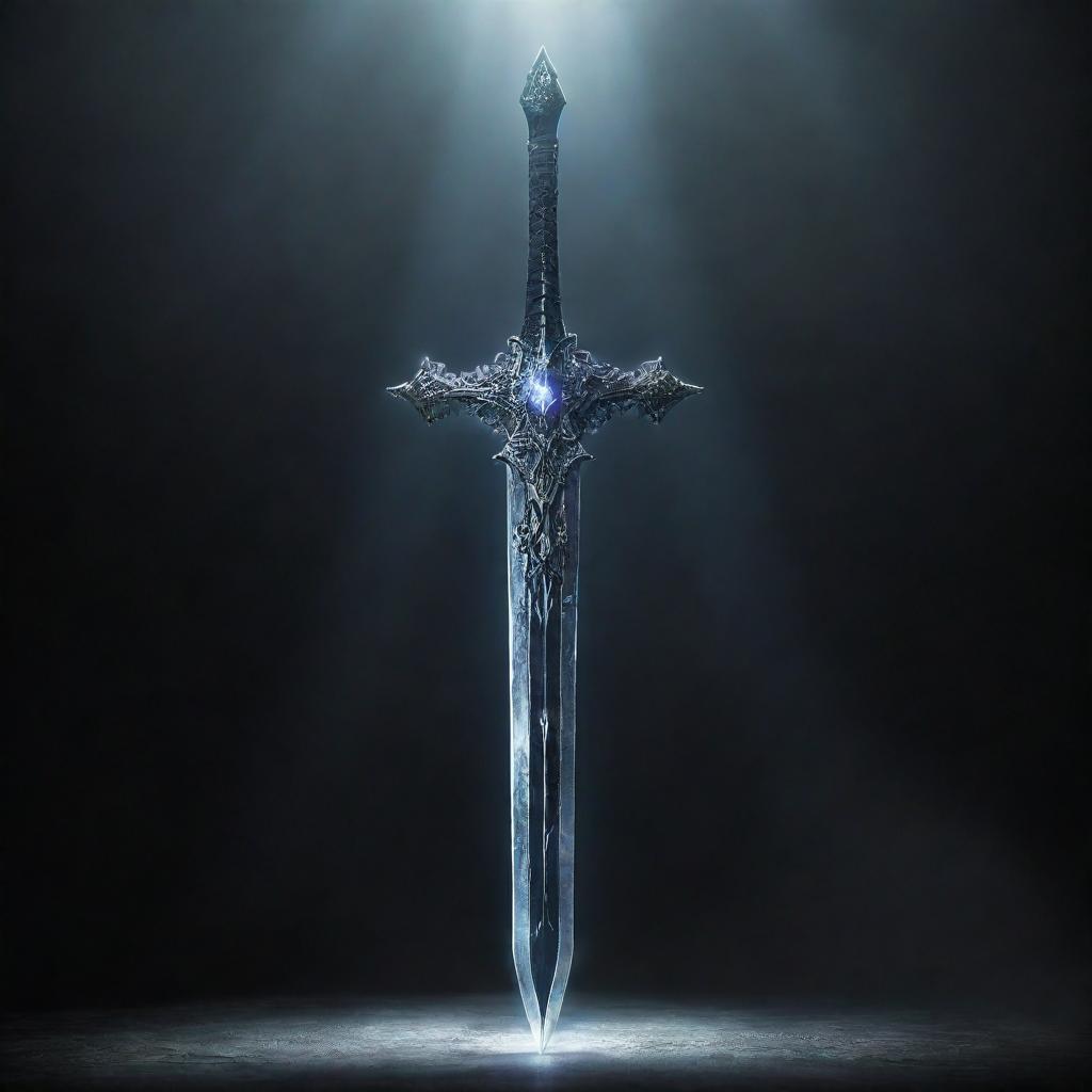 A radiant sword emanating brilliant light, enveloped by an aura of mysterious darkness.