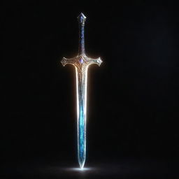 A radiant sword emanating brilliant light, enveloped by an aura of mysterious darkness.