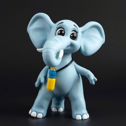 An amorphous toy-like woman-elephant creature with a light blue body and a long black tail