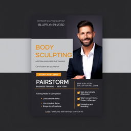 A professional and sleek flyer designed to promote the "6 Figure Body Sculpting Business Blueprint Training" class in Brooklyn, New York, scheduled from September 19-23rd