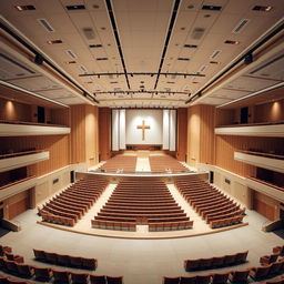 A grand worship auditorium with a central or end-stage layout