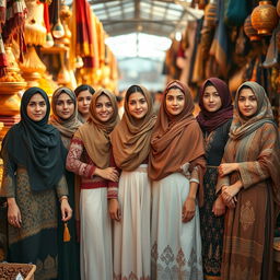 A group of diverse Iraqi women standing together, showcasing their unique traditional and modern clothing styles