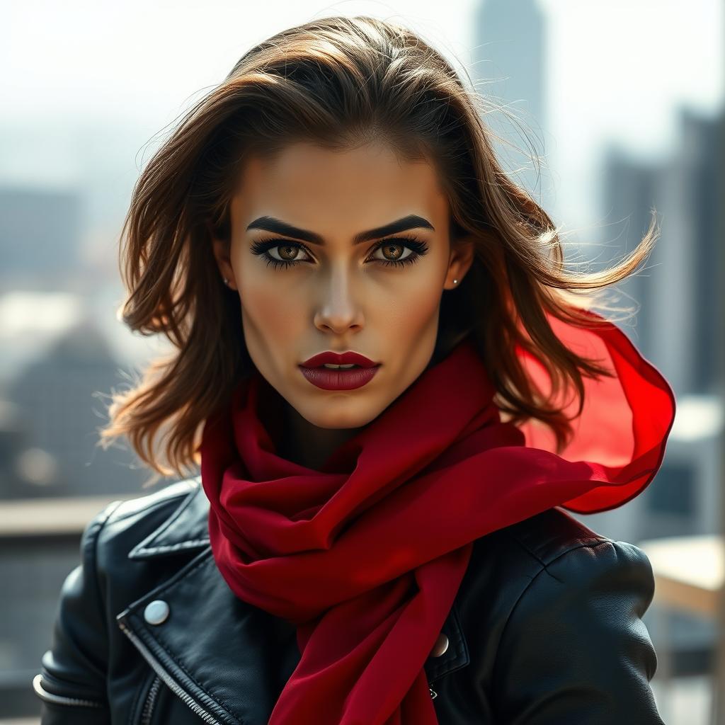 A stunning, detailed portrait of a powerful and confident fashion model
