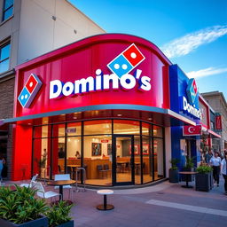 A vibrant and eye-catching Domino's Pizza facade featuring modern architectural design elements