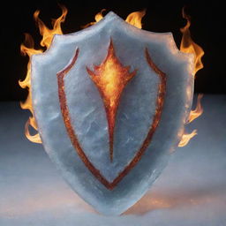 A sturdy shield, sculpted entirely of frosty ice, and paradoxically wrapped in intense, dancing flames.