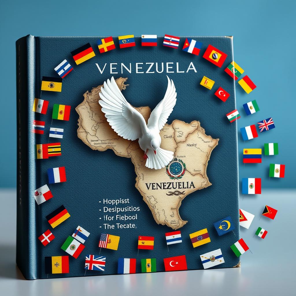 A captivating book cover design featuring a detailed map of Venezuela with a white dove gracefully emerging from it