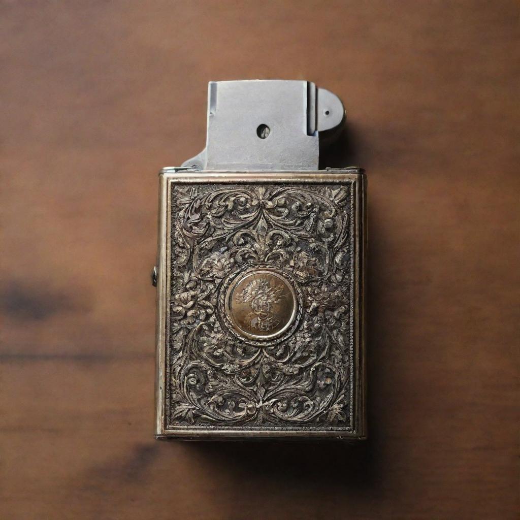 A detailed lighter striking on a cigar box