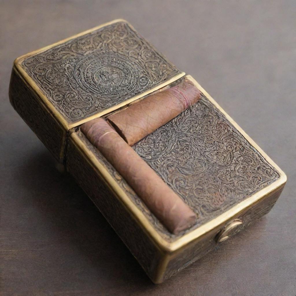 A detailed lighter striking on a cigar box