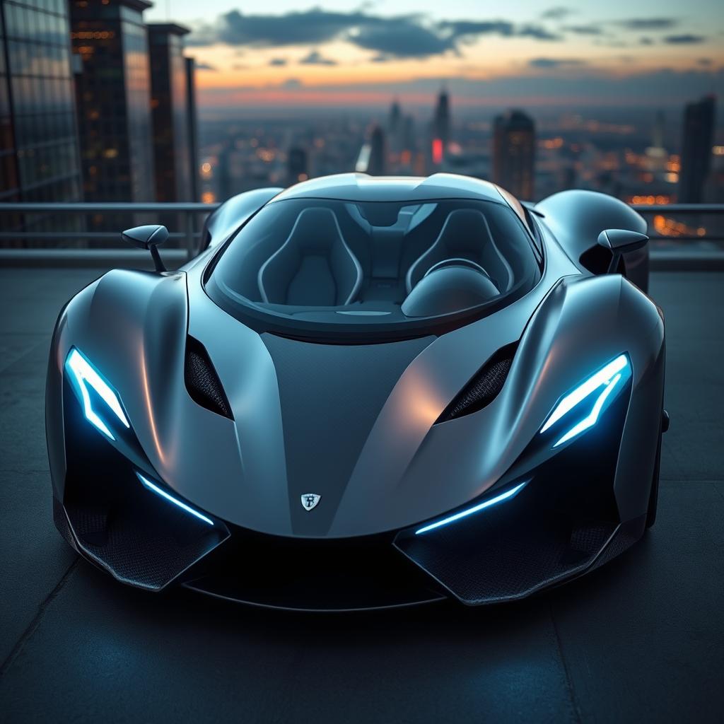 Futuristic hypercar design, named Glo Virezza, showcasing a sleek, aerodynamic body with two seats