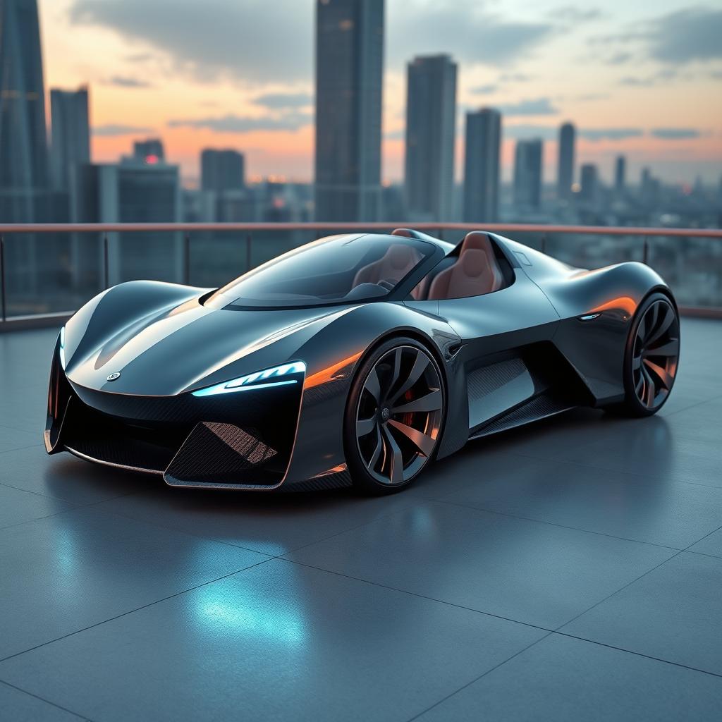 Futuristic hypercar design, named Glo Virezza, showcasing a sleek, aerodynamic body with two seats