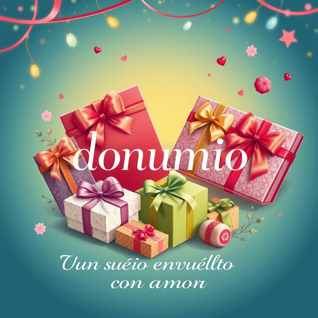 A vibrant and eye-catching poster for a gift box and wrapping company named "donumio"