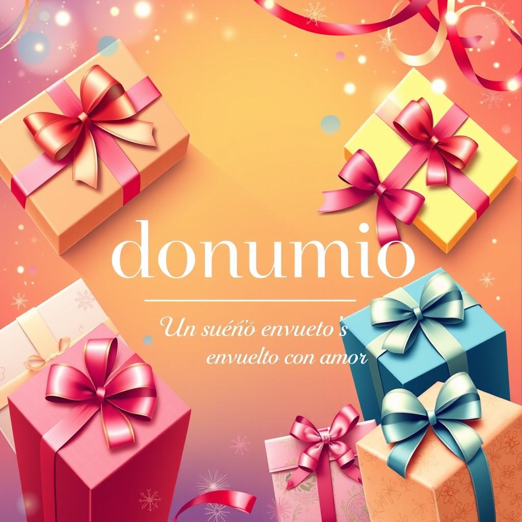 A vibrant and eye-catching poster for a gift box and wrapping company named "donumio"