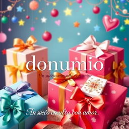 A vibrant and eye-catching poster for a gift box and wrapping company named "donumio"