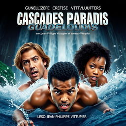 A dramatic movie poster featuring a stunning waterfall from Guadeloupe in the background