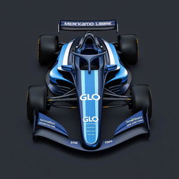 Design of the GLO single-seater Formula 1 car styled like a 2022 F1 model, featuring an elegant and aggressive livery