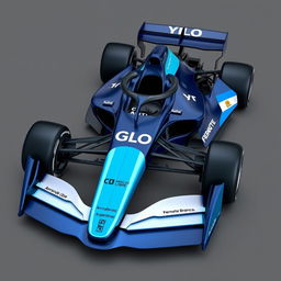 Design of the GLO single-seater Formula 1 car styled like a 2022 F1 model, featuring an elegant and aggressive livery