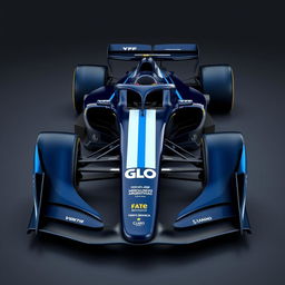 Design of the GLO single-seater Formula 1 car styled like a 2022 F1 model, featuring an elegant and aggressive livery