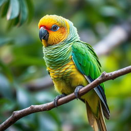 Full HD image of a colorful Kakapo parrot perched on a branch