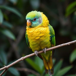 Full HD image of a colorful Kakapo parrot perched on a branch