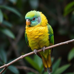 Full HD image of a colorful Kakapo parrot perched on a branch