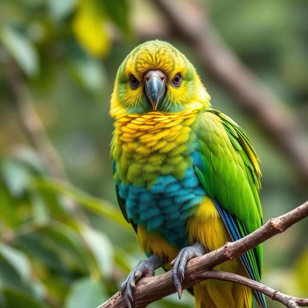 Full HD image of a colorful Kakapo parrot perched on a branch