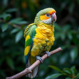 Full HD image of a colorful Kakapo parrot perched on a branch