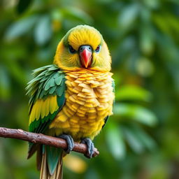 Full HD image of a colorful Kakapo parrot perched on a branch