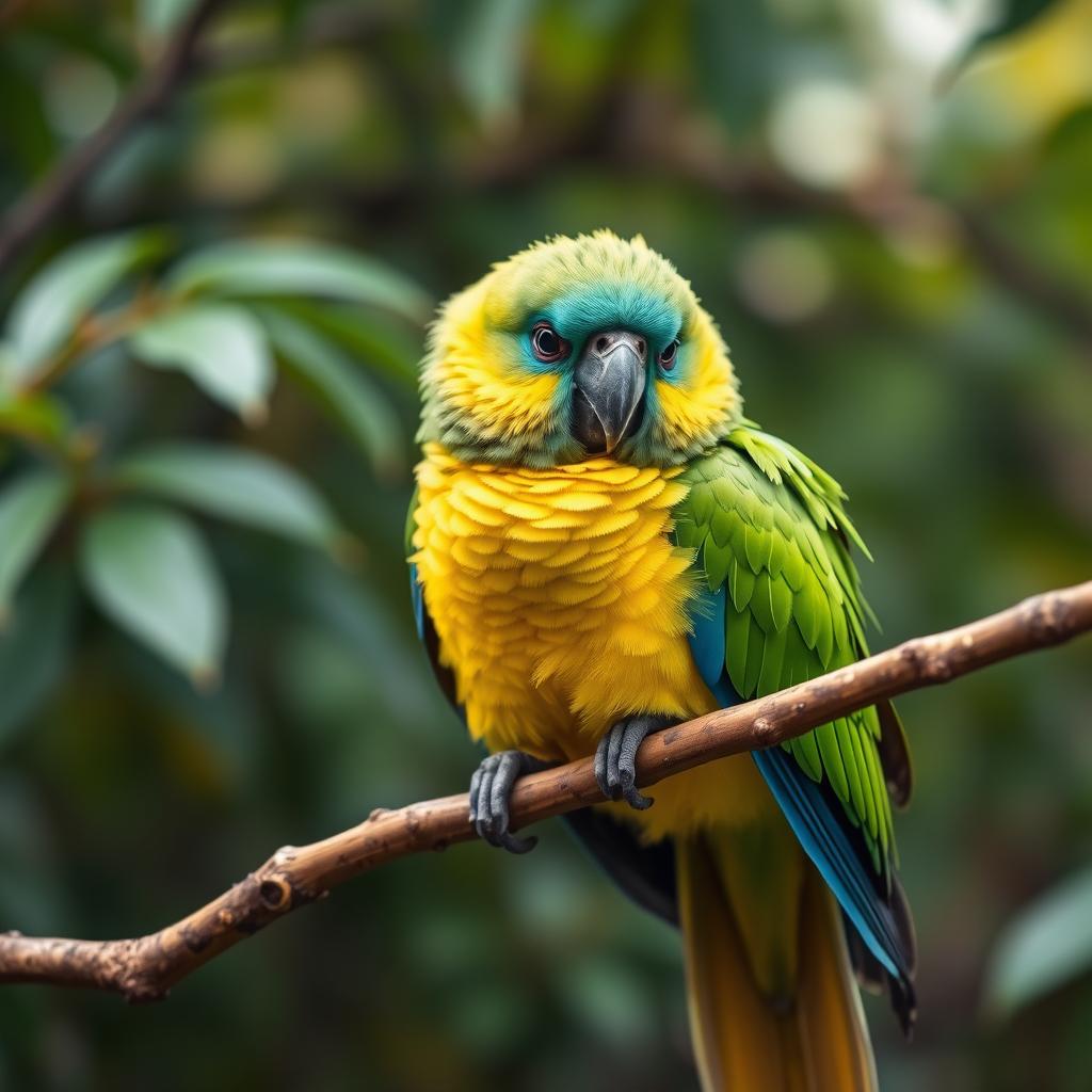 Full HD image of a colorful Kakapo parrot perched on a branch