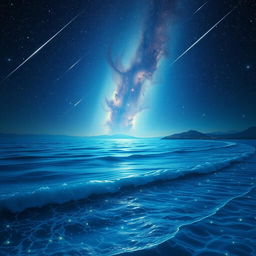 A breathtaking depiction of a celestial ocean under a starlit sky