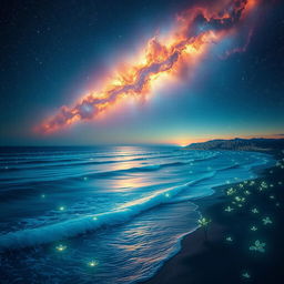 A breathtaking depiction of a celestial ocean under a starlit sky