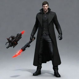 Generate an image of Alex Mercer in his distinct black coat and equipped with his iconic biomorphic weapons from the game Prototype.