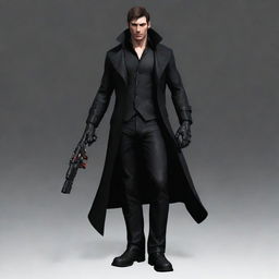 Generate an image of Alex Mercer in his distinct black coat and equipped with his iconic biomorphic weapons from the game Prototype.