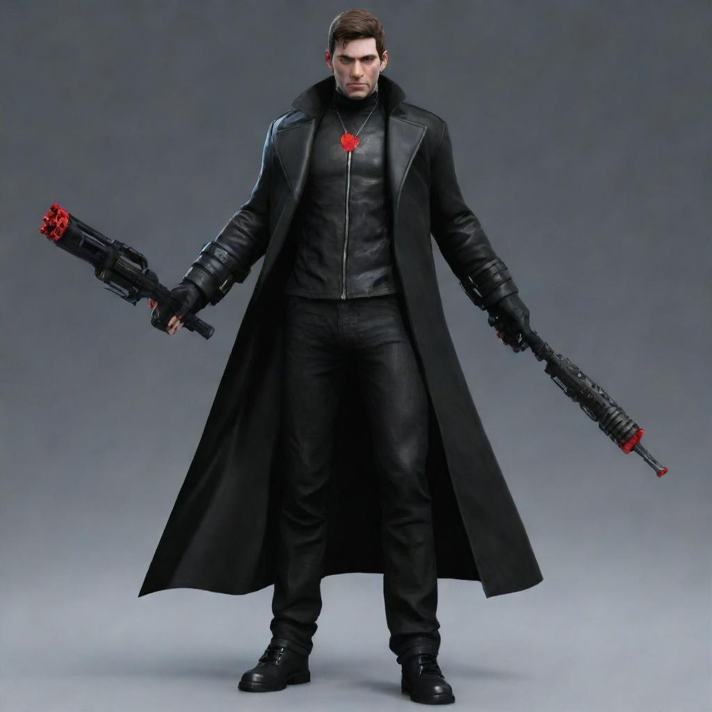 Generate an image of Alex Mercer in his distinct black coat and equipped with his iconic biomorphic weapons from the game Prototype.