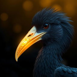 A beautiful bird named Meena with a golden beak that shines even in darkness