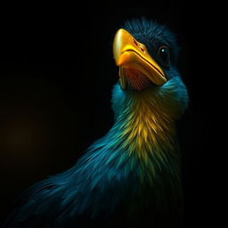 A beautiful bird named Meena with a golden beak that shines even in darkness