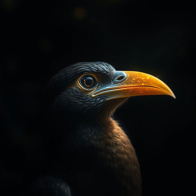 A beautiful bird named Meena with a golden beak that shines even in darkness