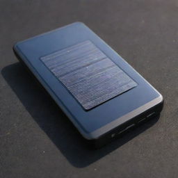 A sleek, compact device attached to the back of a smartphone, with a glossy solar panel surface to harvest solar energy for charging.