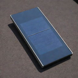 A sleek, compact device attached to the back of a smartphone, with a glossy solar panel surface to harvest solar energy for charging.