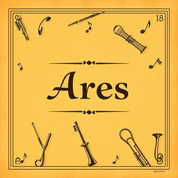 A vintage-style school music book cover featuring the name Ares prominently in an elegant, classical font