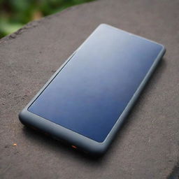 A sleek, compact device attached to the back of a smartphone, with a glossy solar panel surface to harvest solar energy for charging.