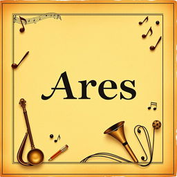 A vintage-style school music book cover featuring the name Ares prominently in an elegant, classical font