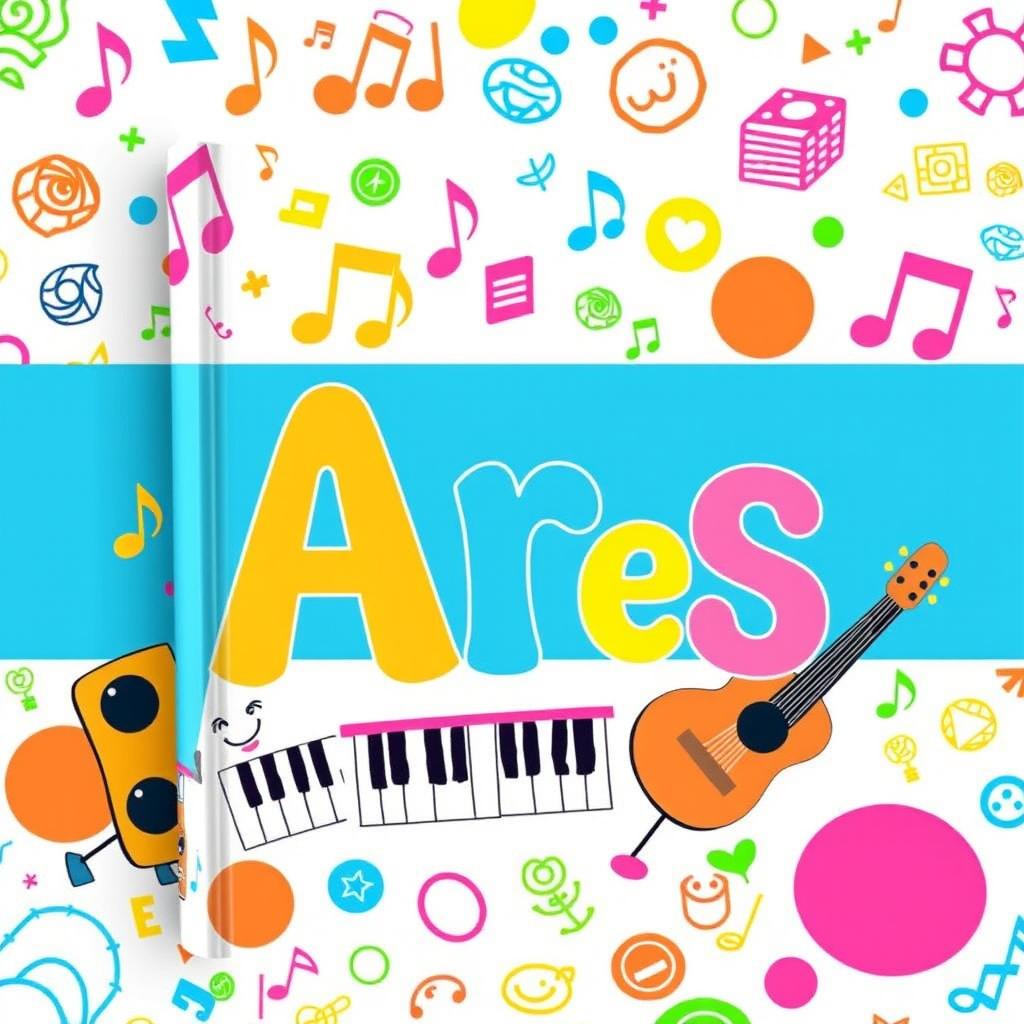 A playful children's music book cover featuring the name Ares in a whimsical, colorful font